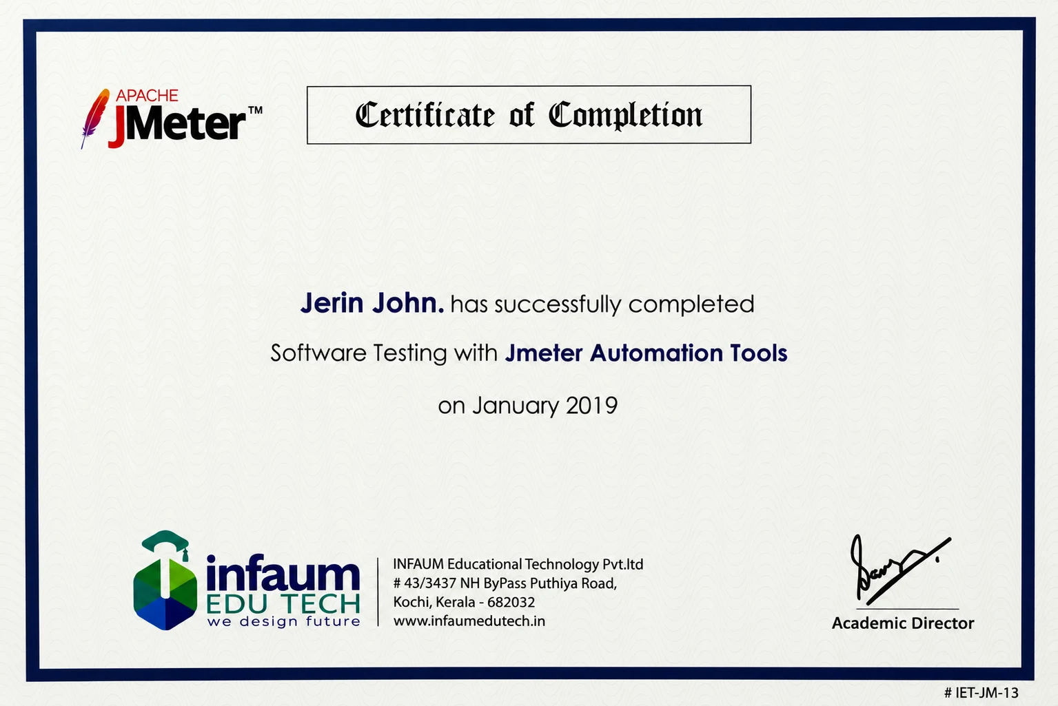 JMeter Certificate of Completion