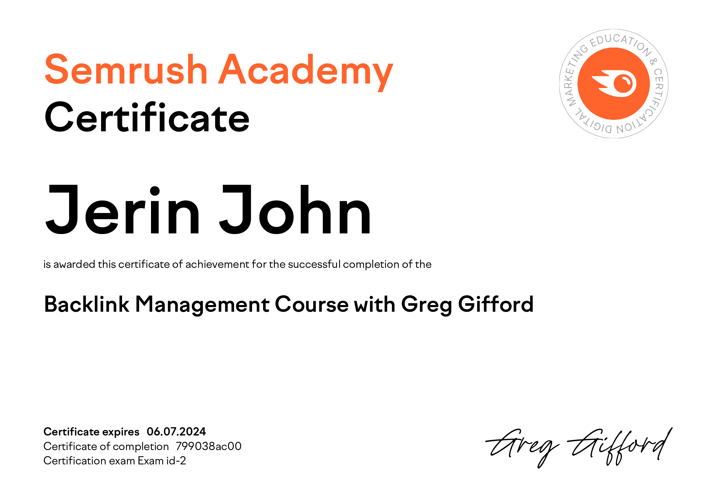 Jerin-SEO-Expert-Got-Backlink-Management-Certified-by-Semrush