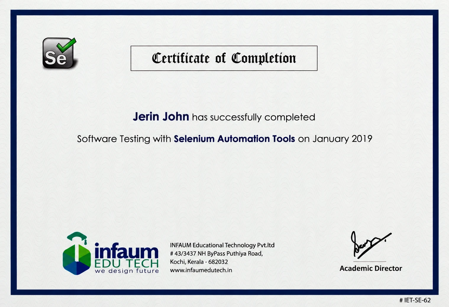 Selenium Certificate of Completion