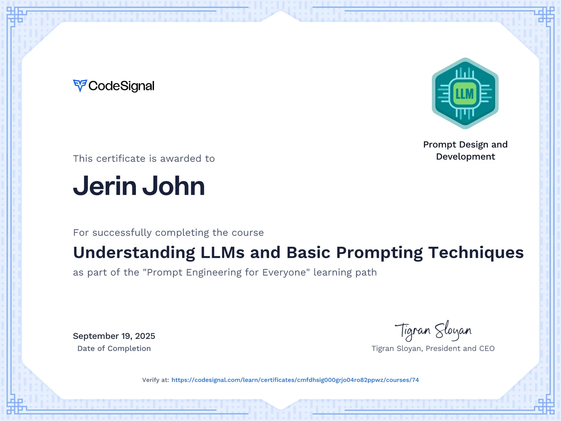 understanding llms and prompting techniques certificates